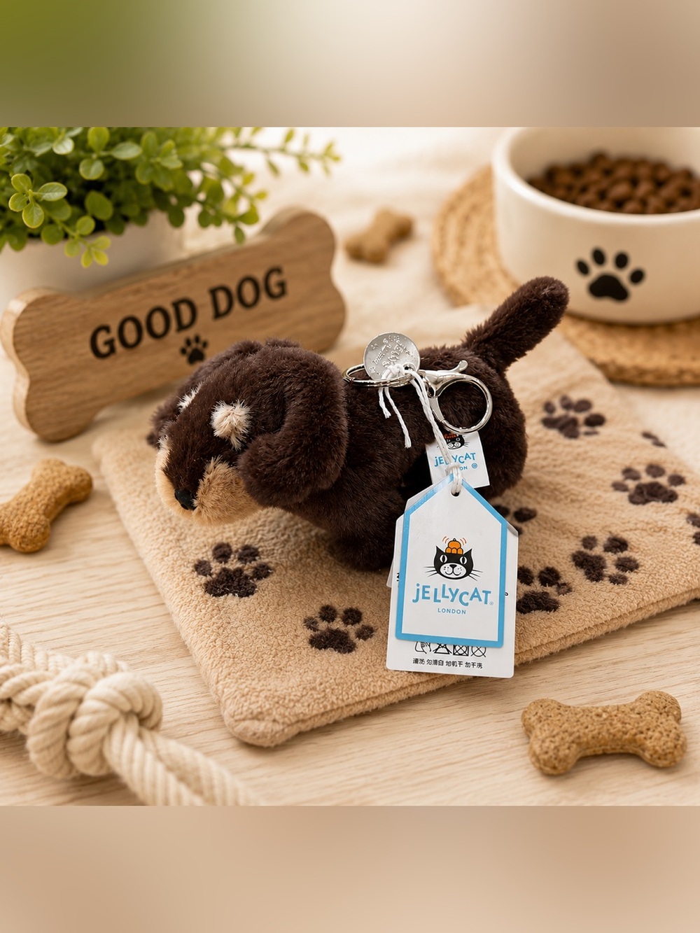 Jellycat Otto Sausage Dog Bag Charm keychain NWT